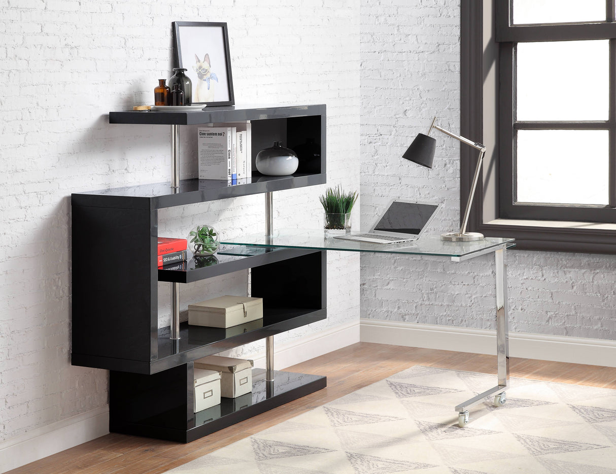 Buck II - Clear Glass, Chrome High Gloss Writing Desk With Shelf by Urban Nest | Bel Furniture