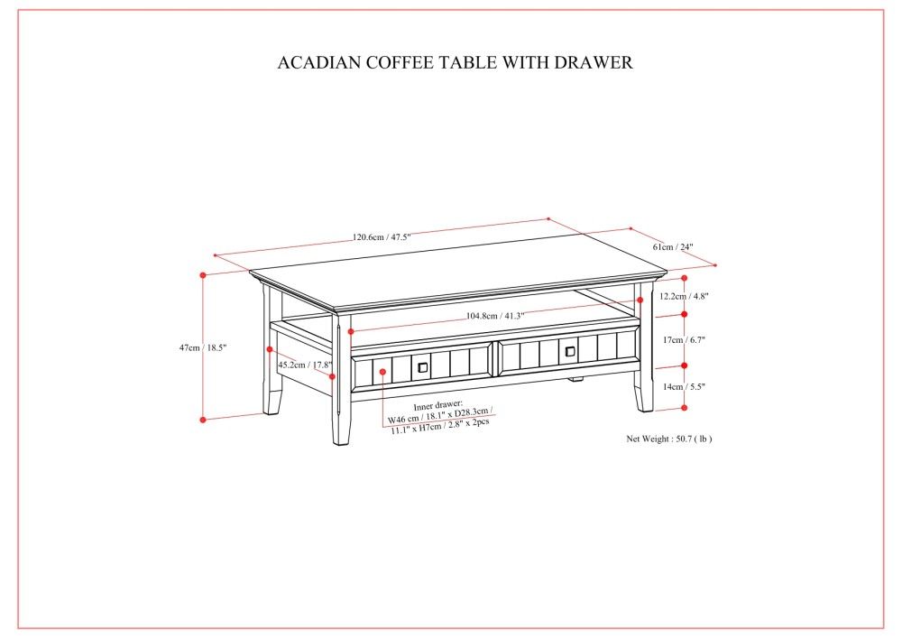Acadian - Coffee Table With Drawer - Brown by Simpli-Home | Bel Furniture