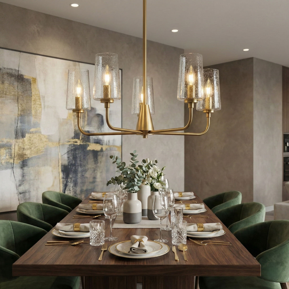 Dazzle - 5 Lights Chandelier With Clear Seeded Satin - Antique Brass / Clear / Gold