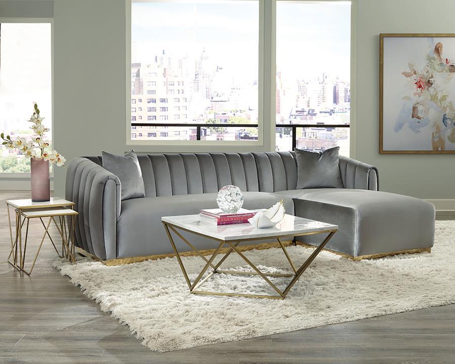 Meryl - Square Faux Marble Top Coffee Table - White And Gold by CoasterEssence | Bel Furniture