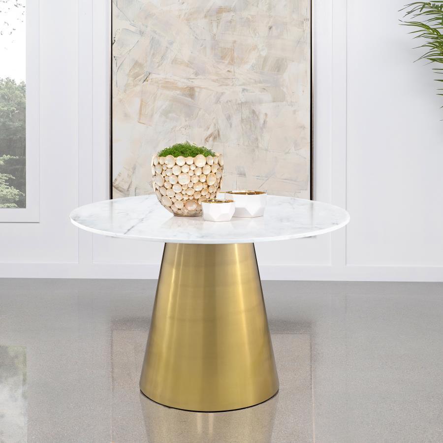 Ambrose - Round Marble Top Dining Table - Brushed Gold by Coaster Fine Furniture | Bel Furniture