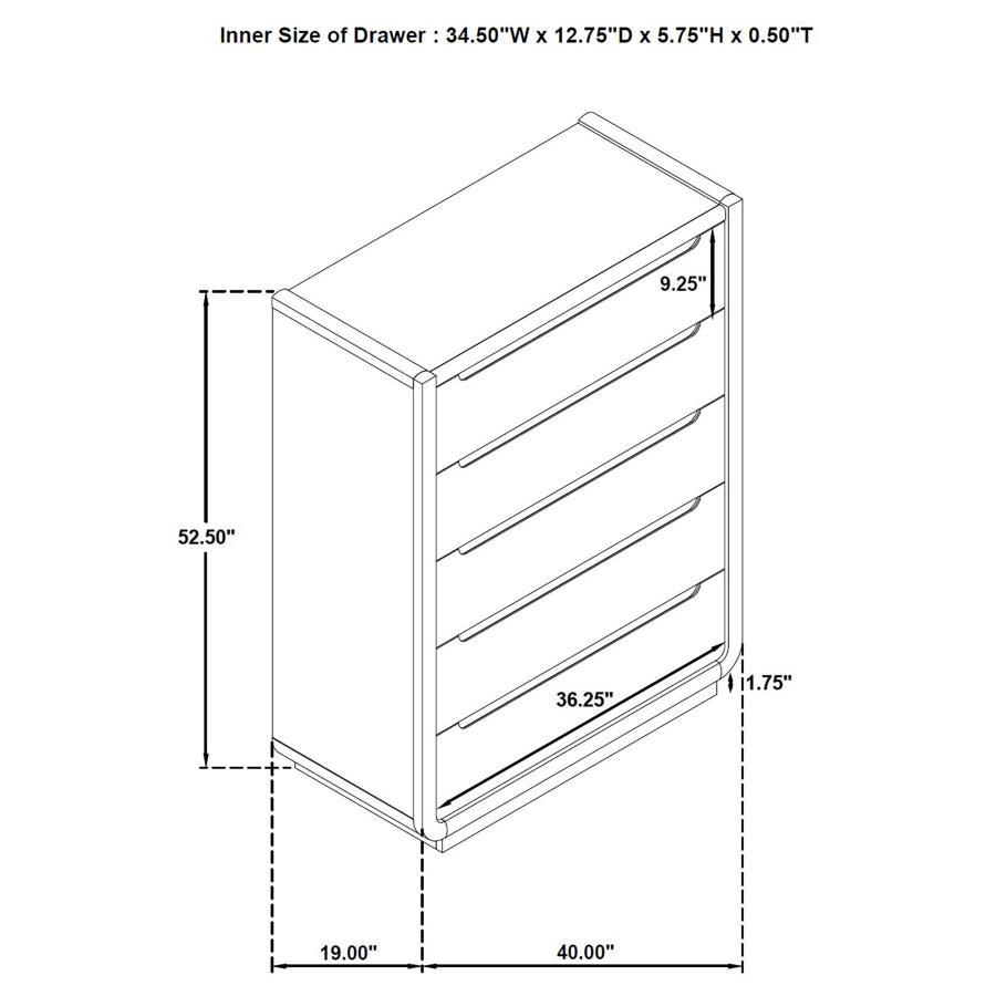 Leandro - 5-Drawer Bedroom Chest Of Drawers - Burnished Black