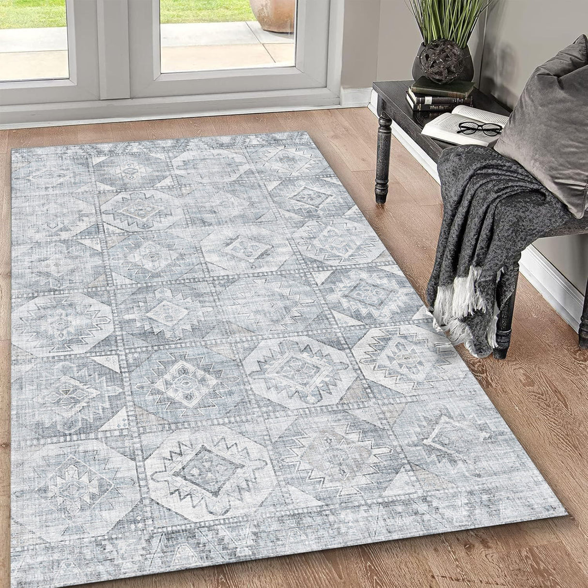 Toucan - Washable Non - Slip Area Rug - Silver by Icona Home Decor | Bel Furniture