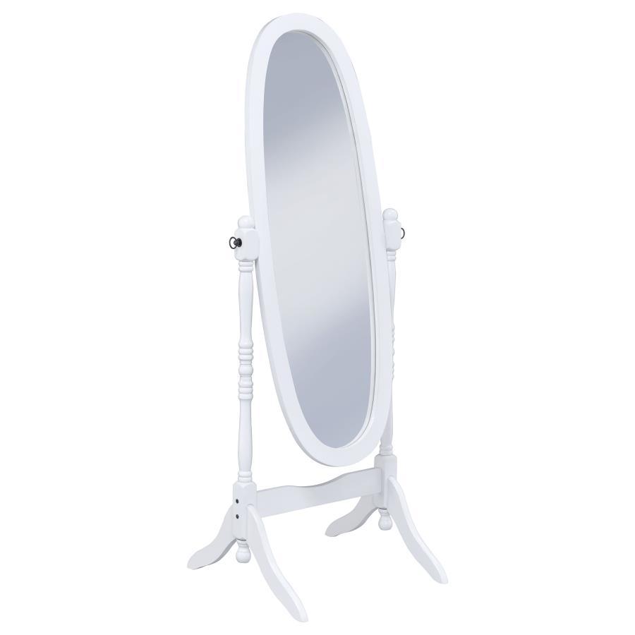 Foyet - Wood Adjustable Length Cheval Mirror White by CoasterEveryday | Bel Furniture