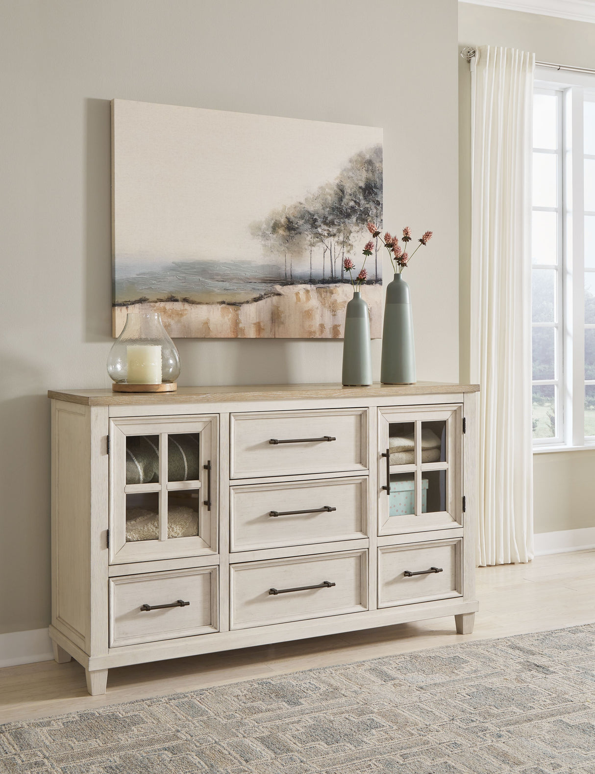 Shaybrock - Antique White / Brown - Dresser by Benchcraft® | Bel Furniture