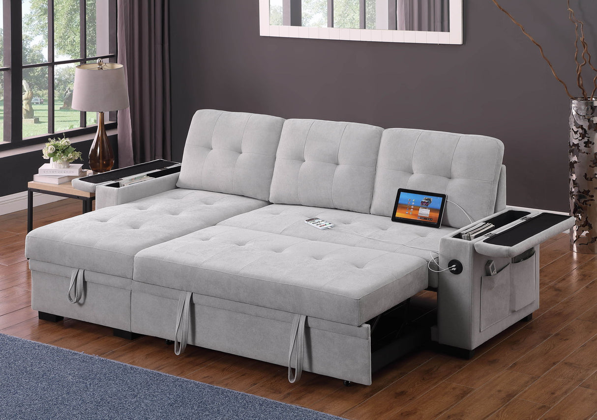 Ashlyn II - 84"W Woven Fabric Reversible Sleeper Sectional Sofa with Storage Chaise by Lilola Home | Bel Furniture