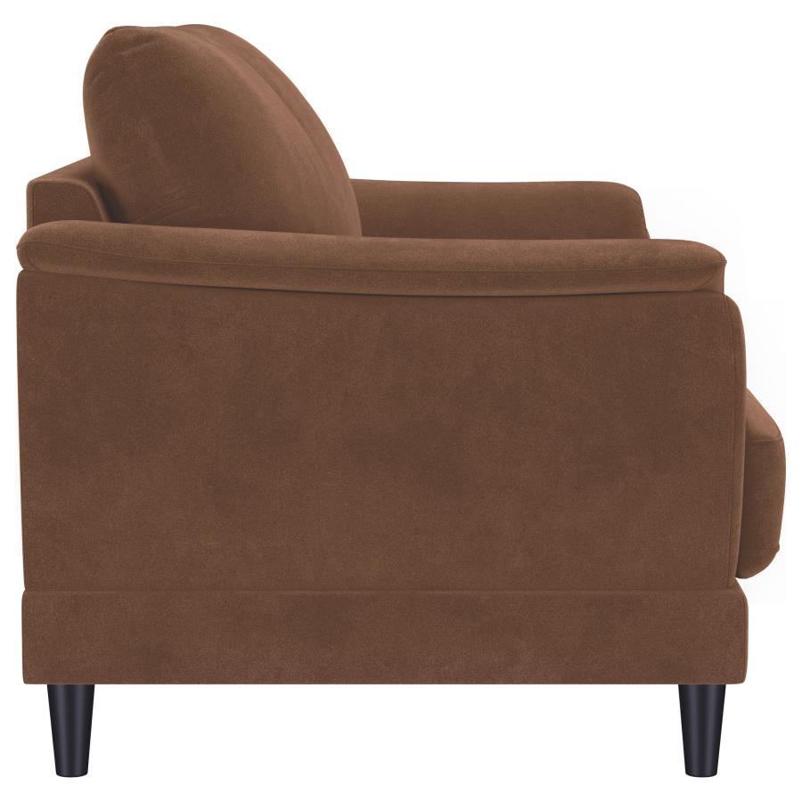 Selma - Velvet Upholstered Crescent Arm Loveseat - Rust by Coaster Fine Furniture | Bel Furniture