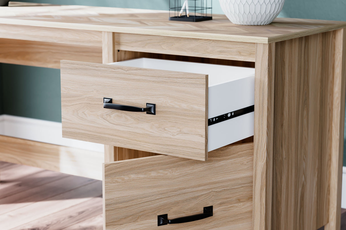 Battelle - Tan - Home Office Desk by Signature Design by Ashley® | Bel Furniture