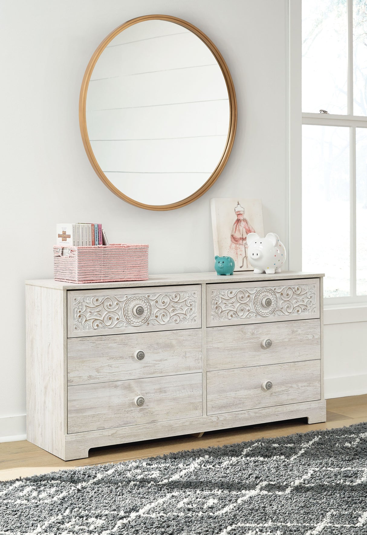 Paxberry - Whitewash - Six Drawer Dresser - Vinyl-Wrapped by Signature Design by Ashley® | Bel Furniture