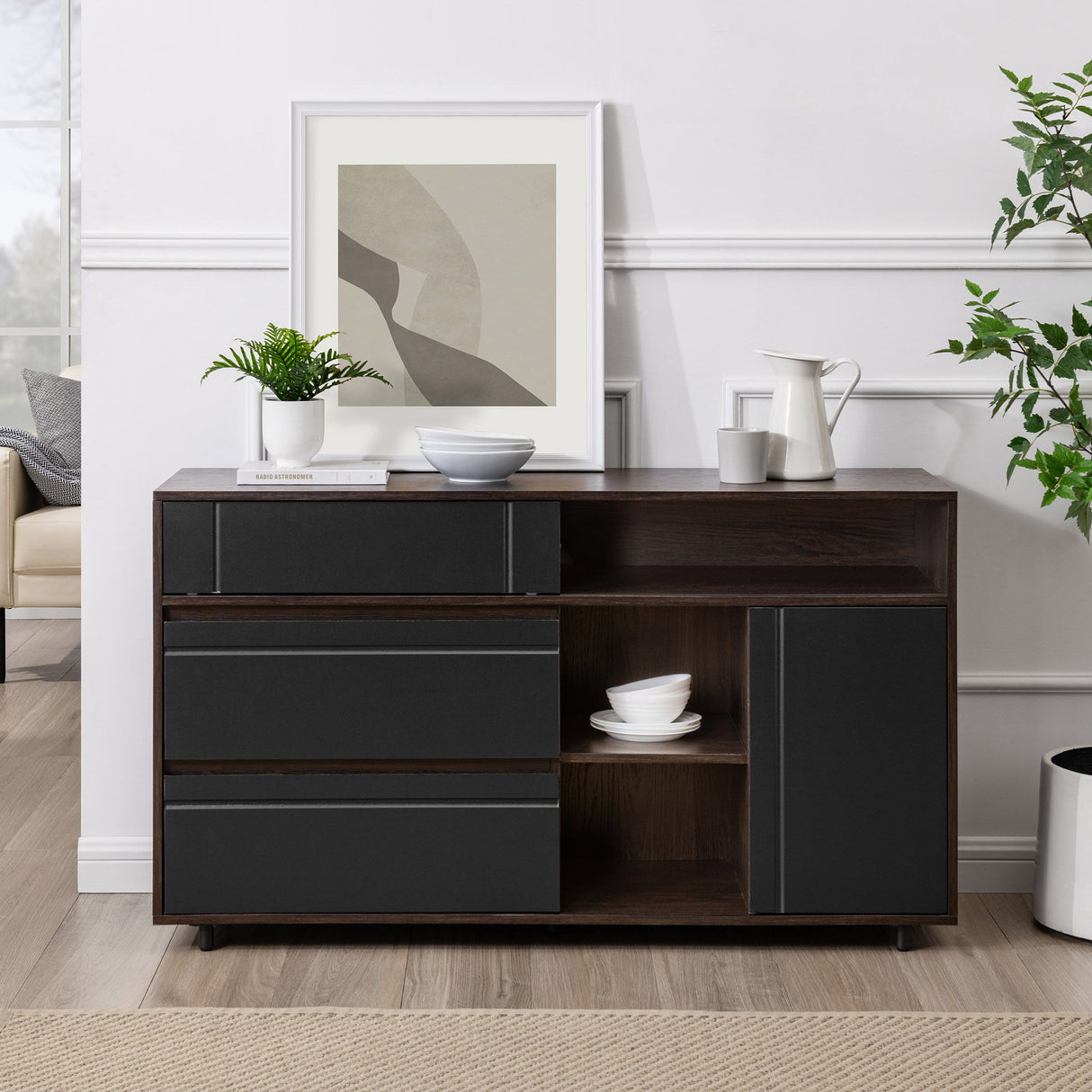 Contemporary Detailed Door Sideboard With Open Storage by Walker Edison | Bel Furniture