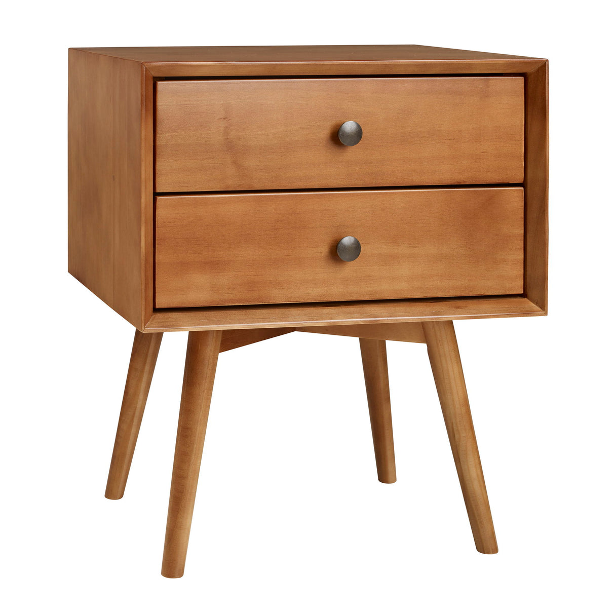 Mid Century Modern Double Drawer Nightstand - Caramel by Walker Edison | Bel Furniture