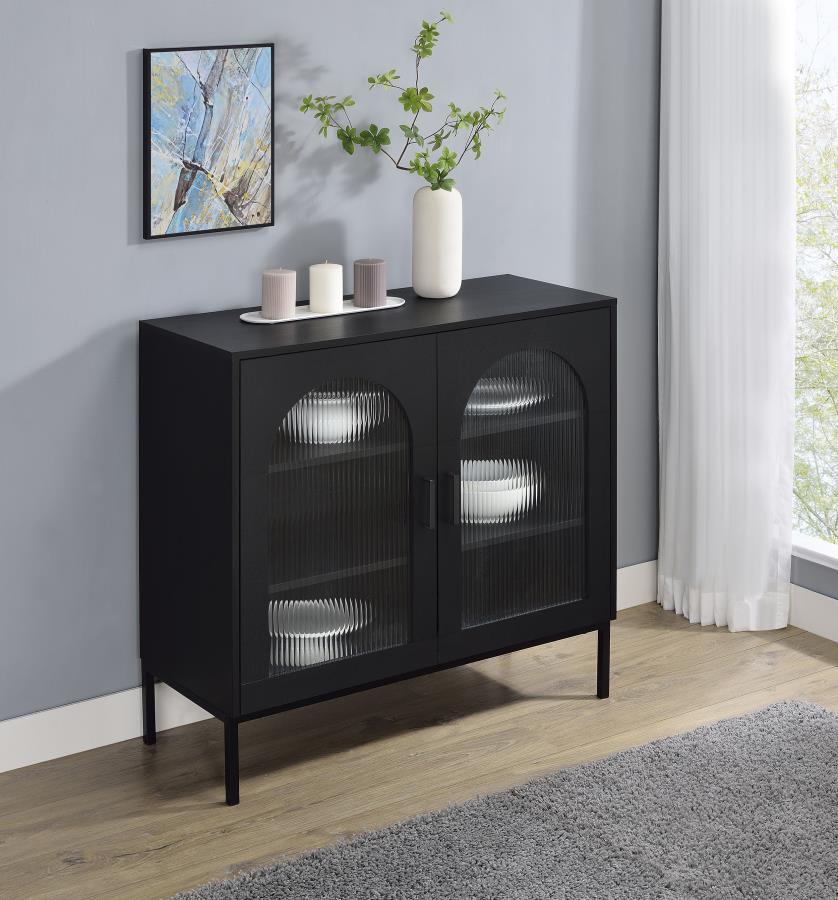 Jess - 2-Door Arched Fluted Glass Accent Cabinet - Black by Coaster Fine Furniture | Bel Furniture