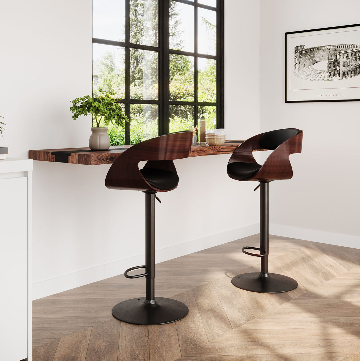 Archer - Bentwood Adjustable Swivel Bar Stool - Black by Simpli-Home | Bel Furniture