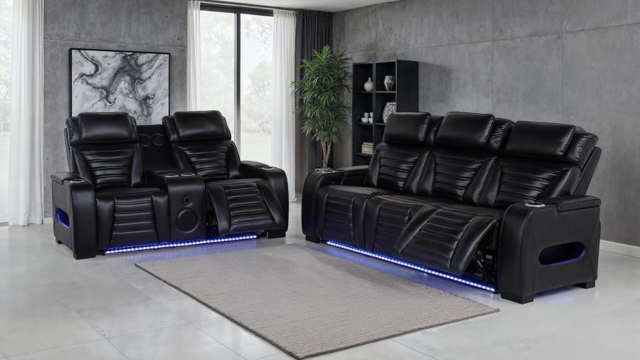 Zuma - Faux Leather Dual Power LED Sofa Set