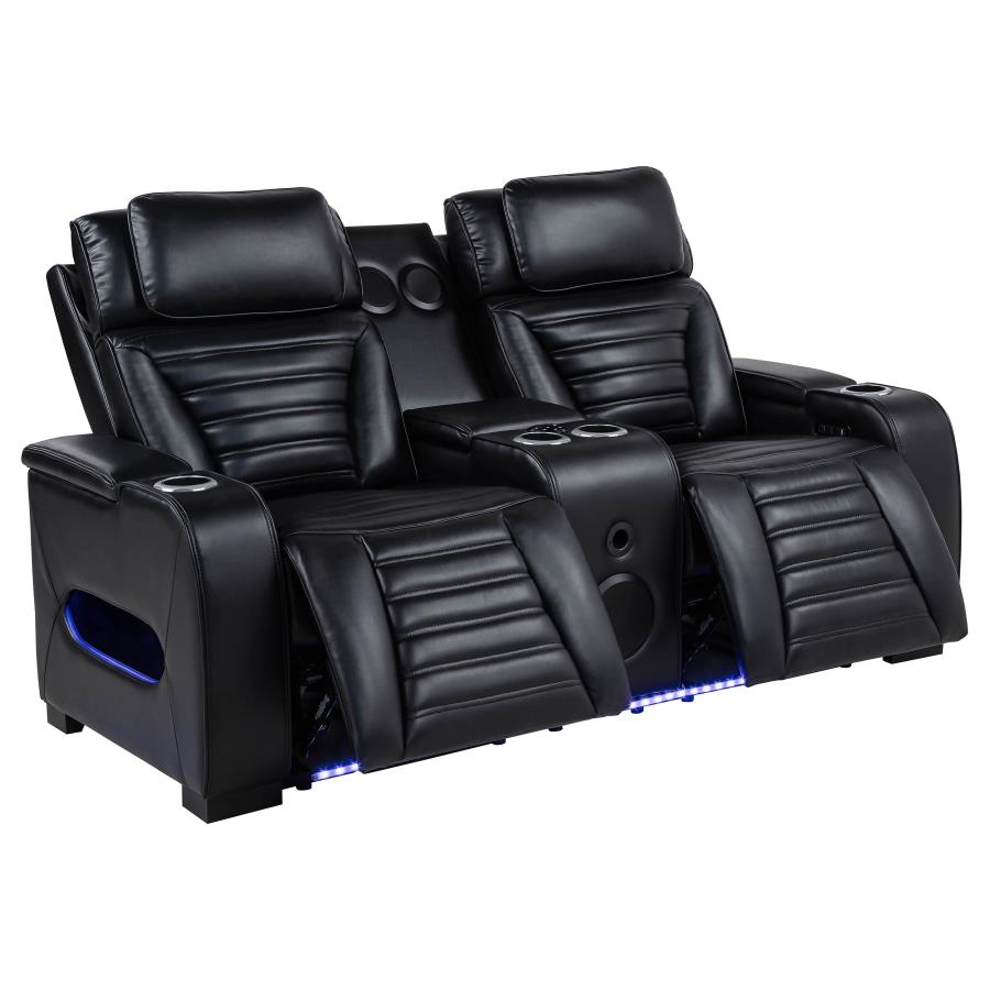 Zuma - Faux Leather Dual Power Reclining LED Loveseat - Black