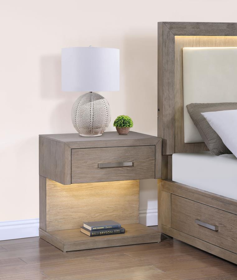 Kenora - 1-Drawer Nightstand Bedside Table - Barley Brown by Coaster Fine Furniture | Bel Furniture