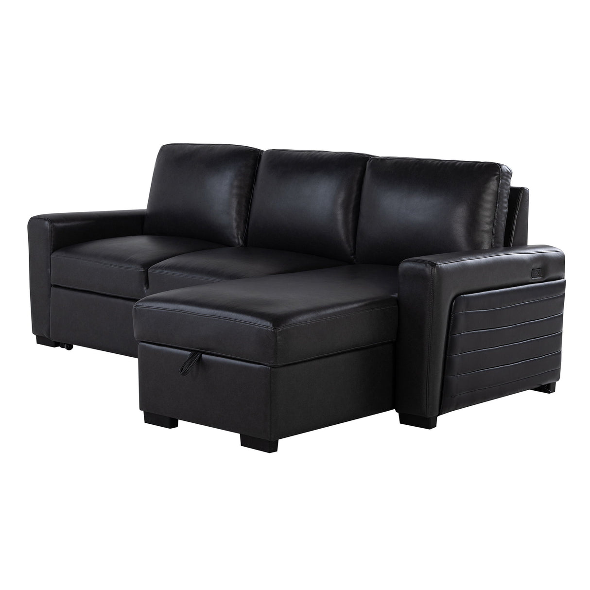 Montero - Sofa With Pull Out Bed, Drop Down Table, USB And Cup Holders, Storage Chaise - Charcoal Black