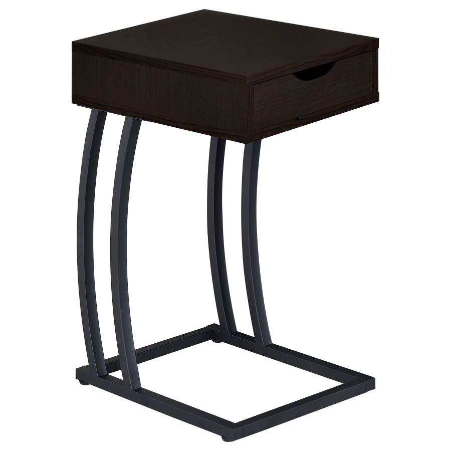 Troy - 1-Drawer C-Shaped Side Table Power Outlet Dark Brown by CoasterEssence | Bel Furniture
