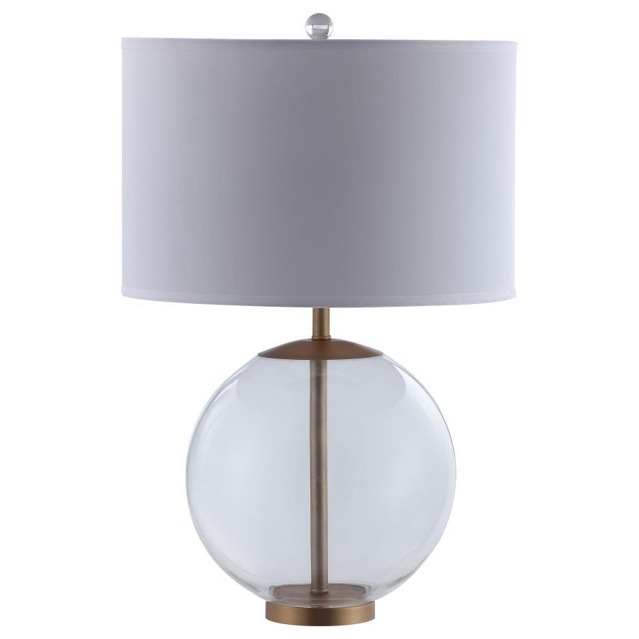 Kenny - Drum Shade Clear Glass Table Lamp - Brass by CoasterEssence | Bel Furniture