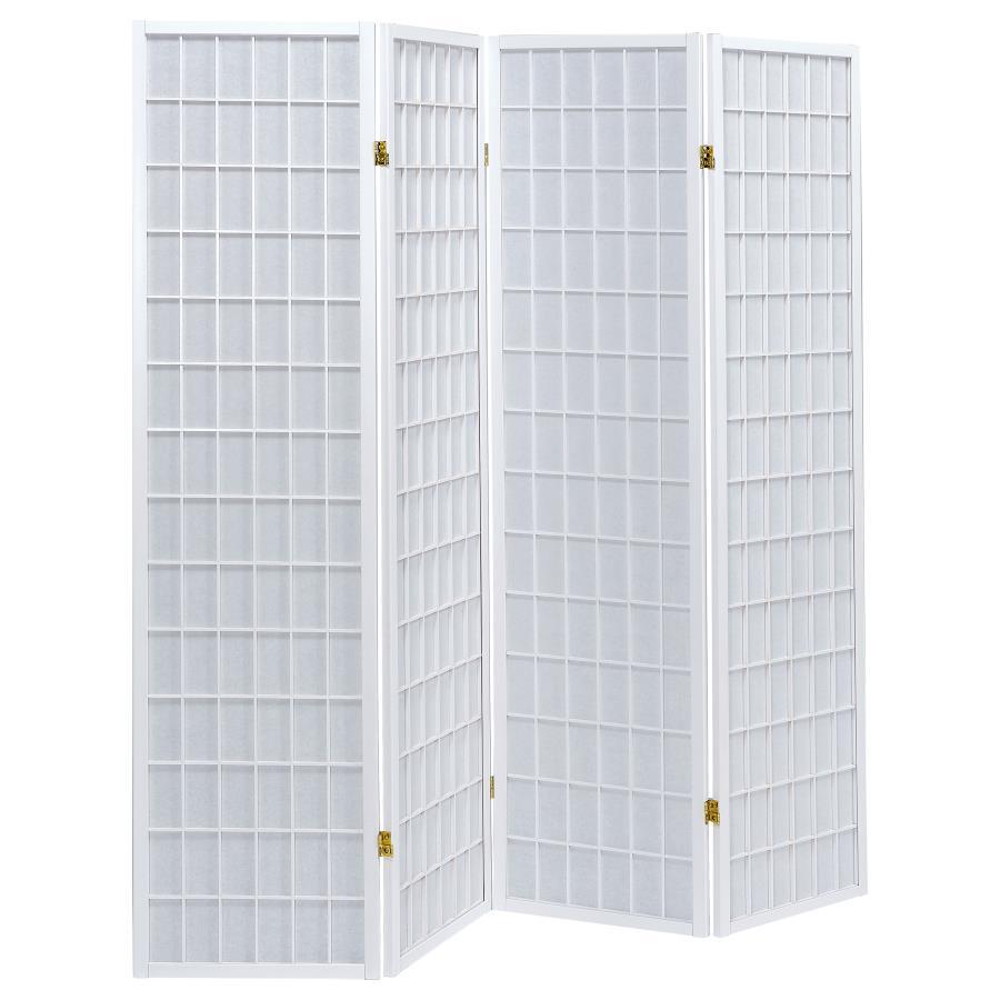 Roberto - 4-Panel Room Divider Folding Shoji Screen White by CoasterEveryday | Bel Furniture