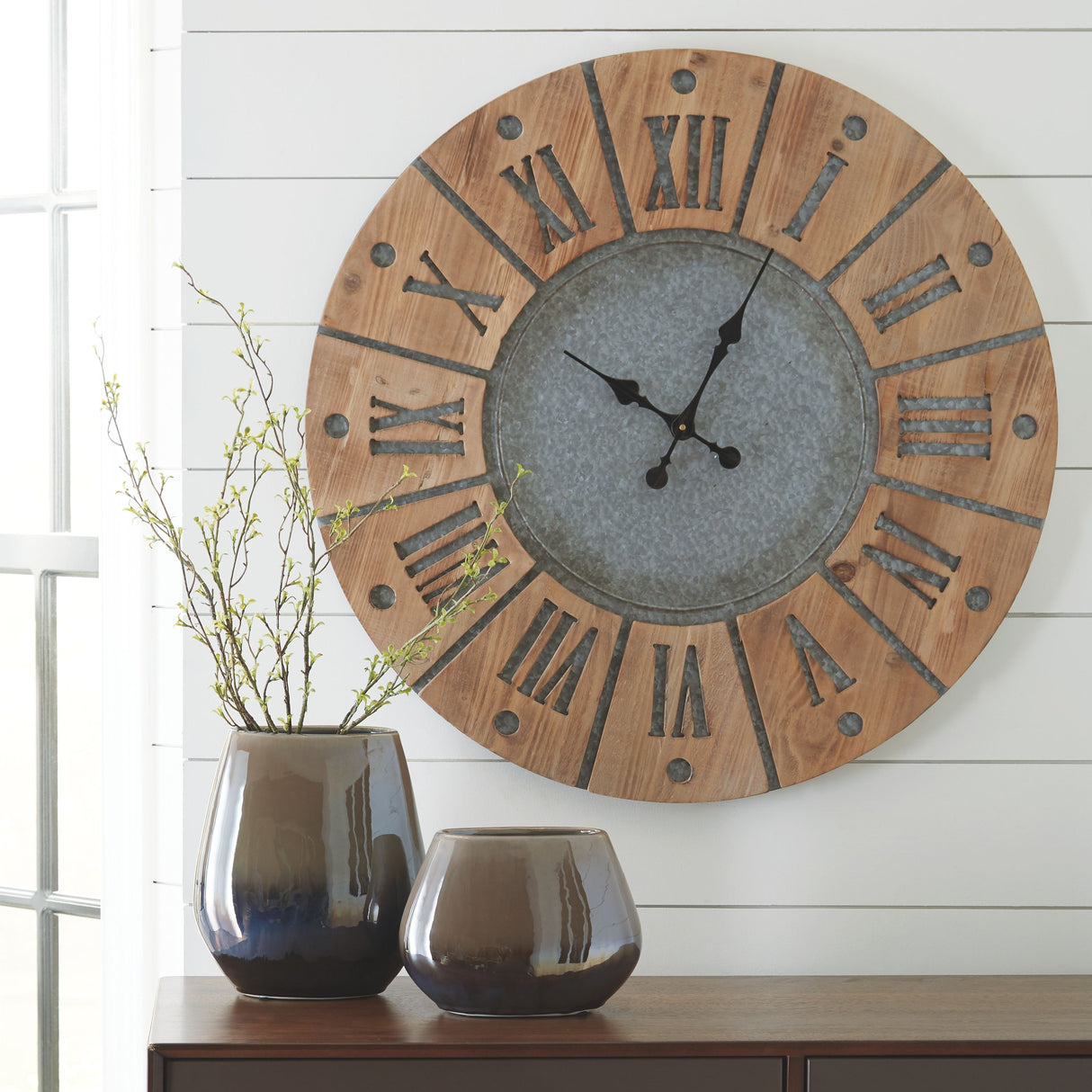 Payson - Antique Gray / Natural - Wall Clock by Signature Design by Ashley® | Bel Furniture