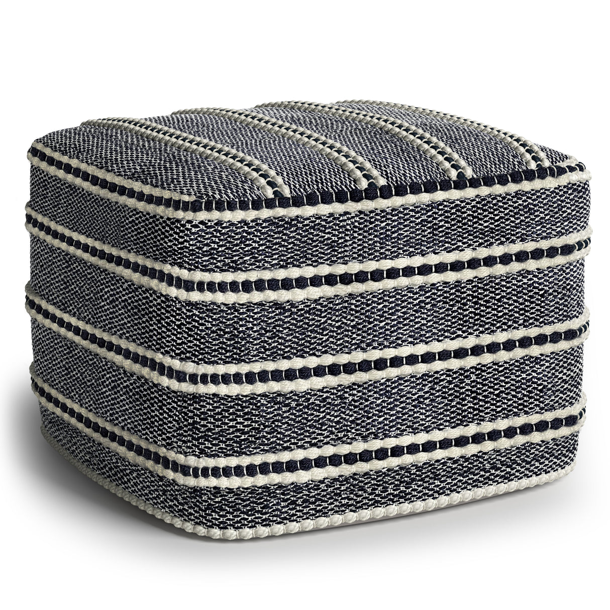 Corrie - Square Woven Outdoor / Indoor Pouf - Navy / White by Simpli-Home | Bel Furniture