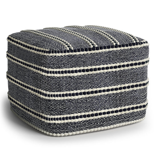Corrie - Square Woven Outdoor / Indoor Pouf - Navy / White by Simpli-Home | Bel Furniture