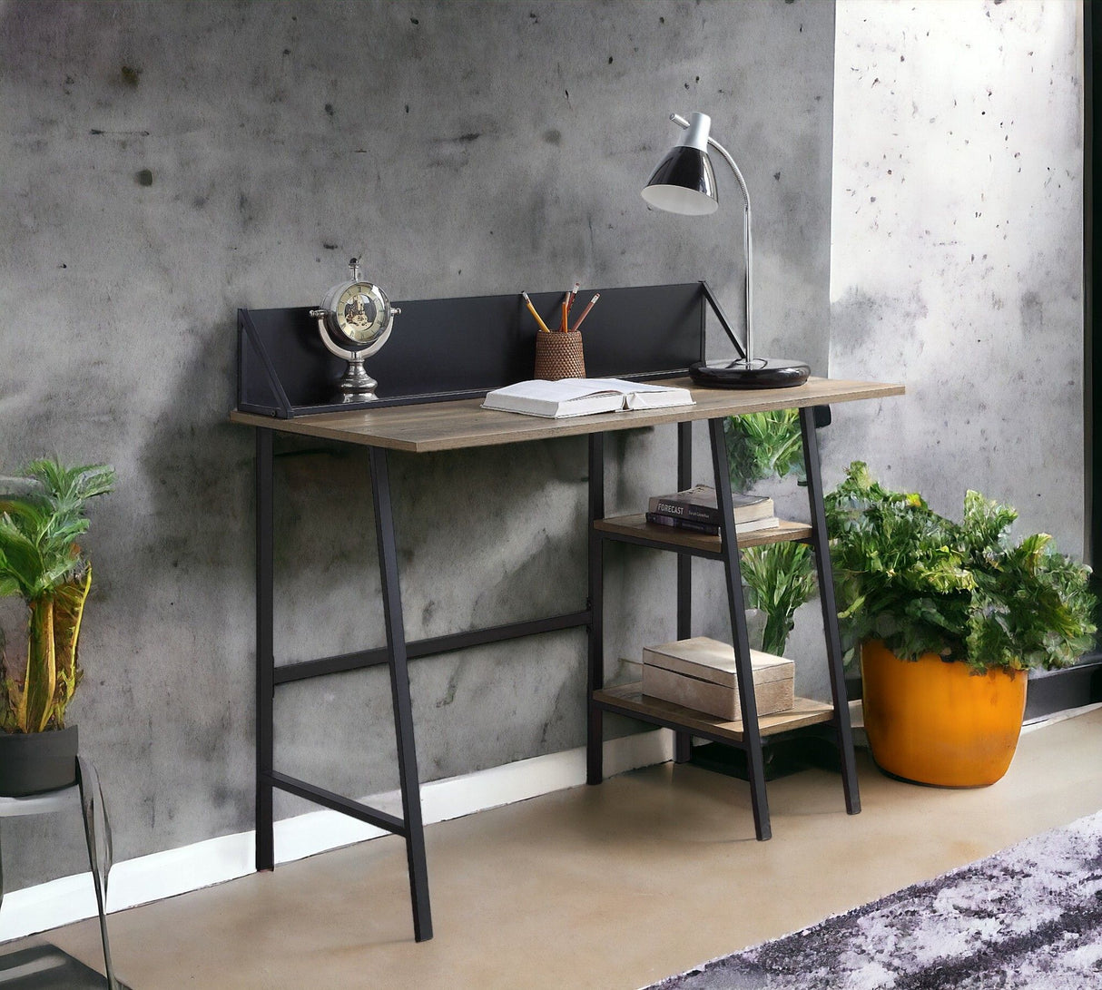 Garima - Legs Writing Desk - Rustic Oak / Black by Urban Nest | Bel Furniture