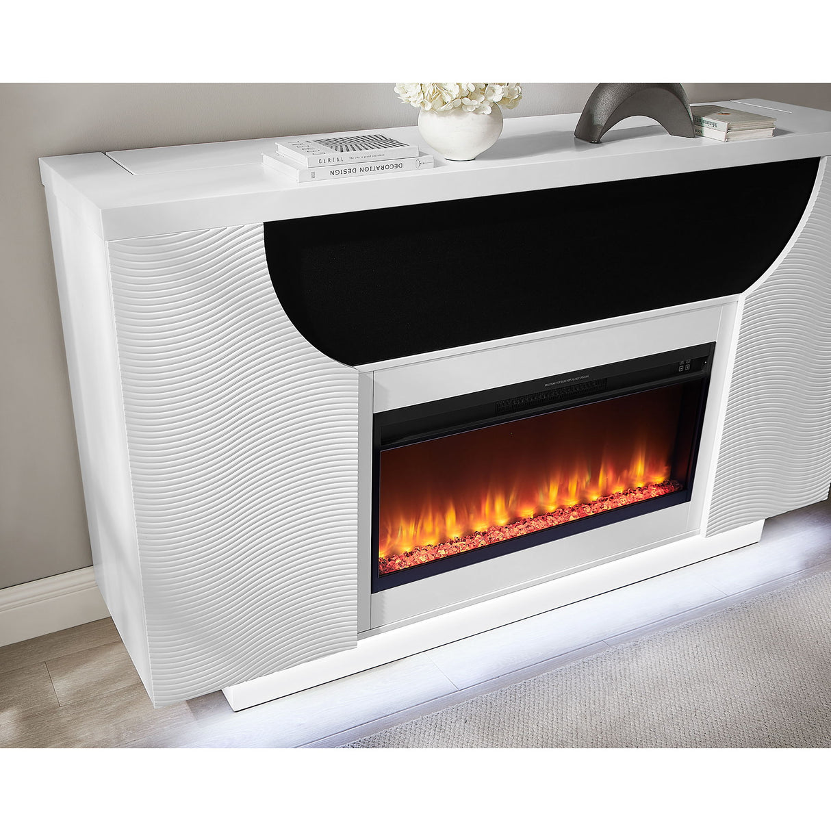 Aurora - Fireplace TV Lift With Adjustable Temperature And LED Colors - White