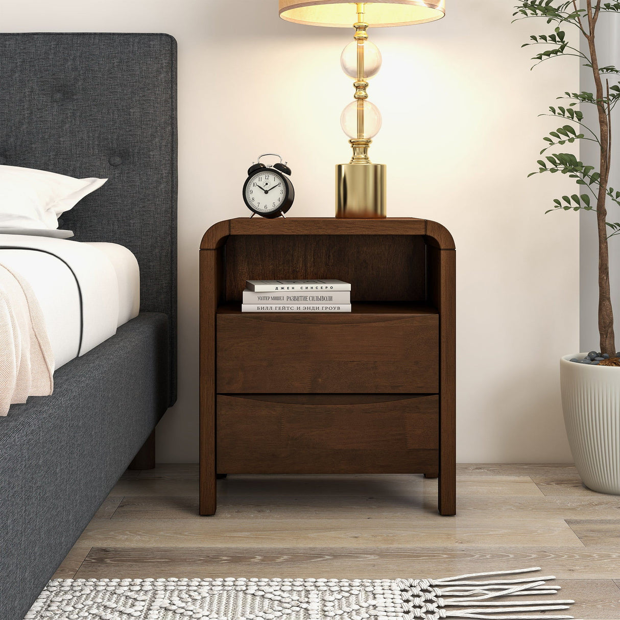 Lionel - Mid-Century Modern Nightstand 2 Drawer - Brown by Ashcroft Furniture | Bel Furniture