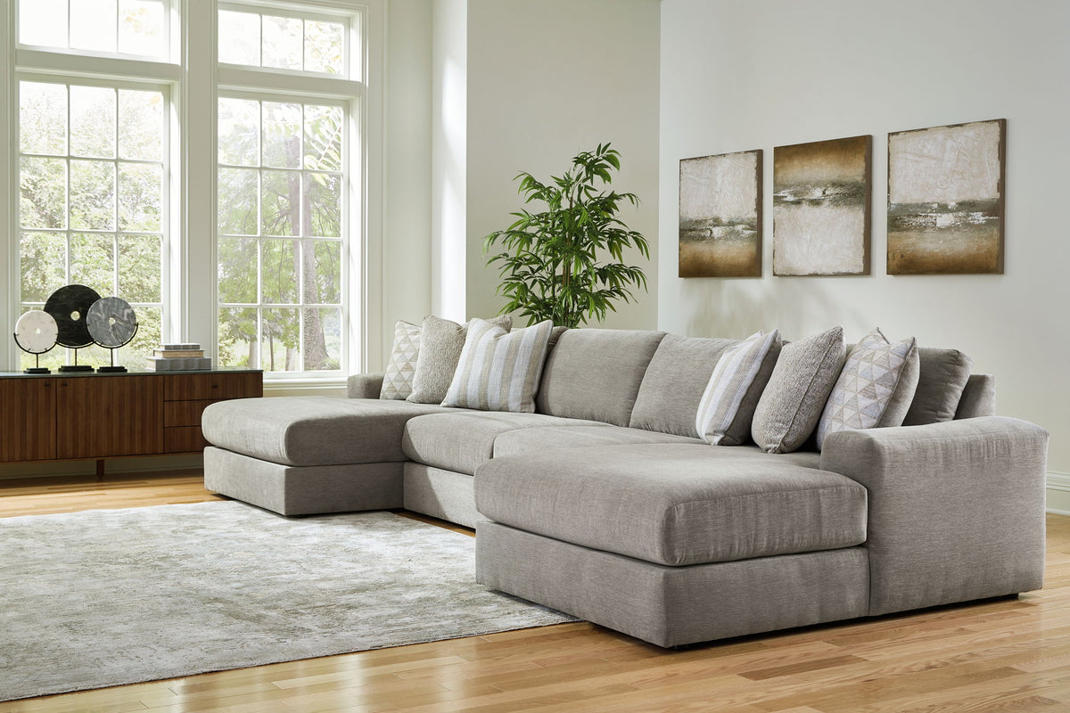 Avaliyah - 5 Pc. - 4-Piece Double Chaise Sectional, Ottoman - Ash