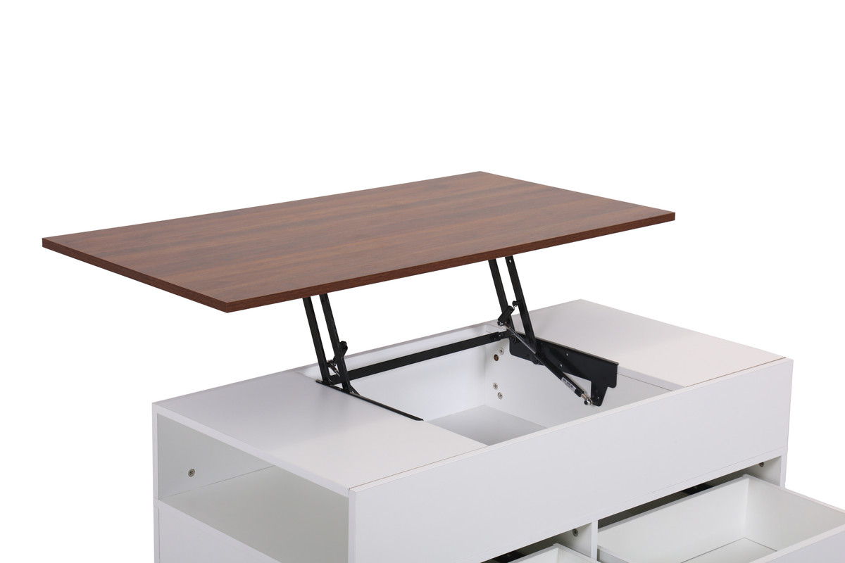 Luna - Coffee Table With Walnut Finish Lift Top, 2 Drawers, And 2 Shelves - White And Brown by Lilola Home | Bel Furniture