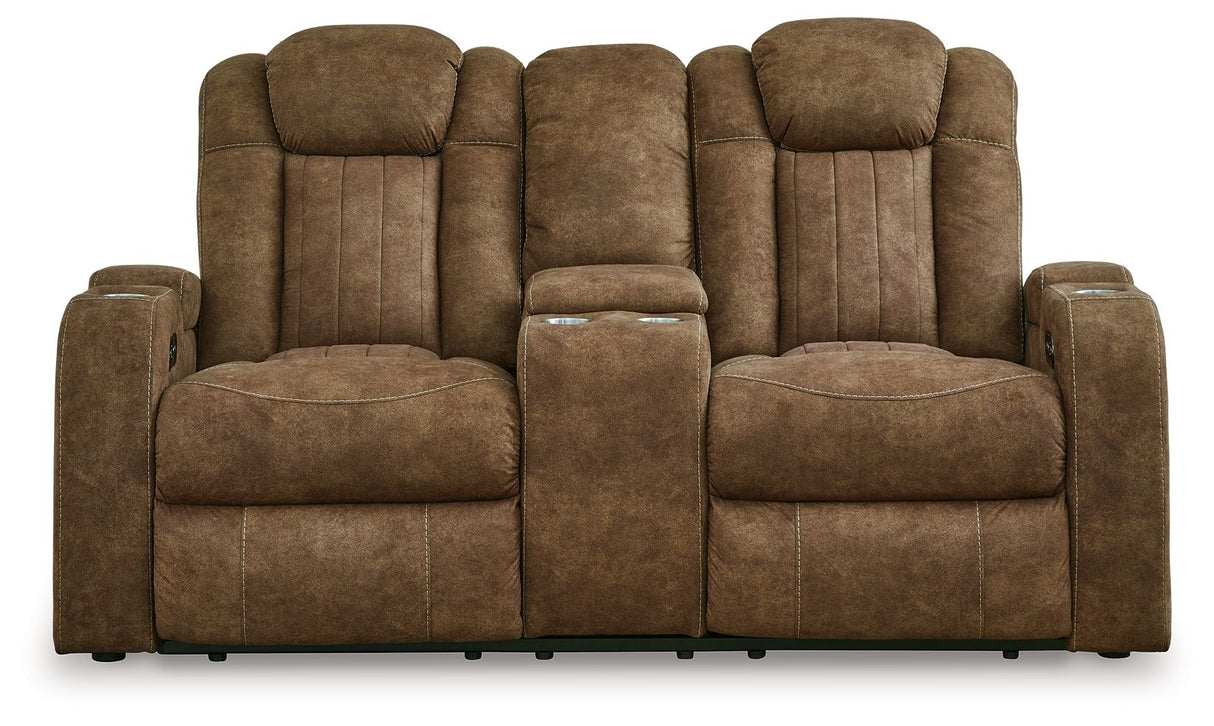 Wolfridge - Brindle - Power Reclining Loveseat With Console /Adj Hdrst by Signature Design by Ashley® | Bel Furniture