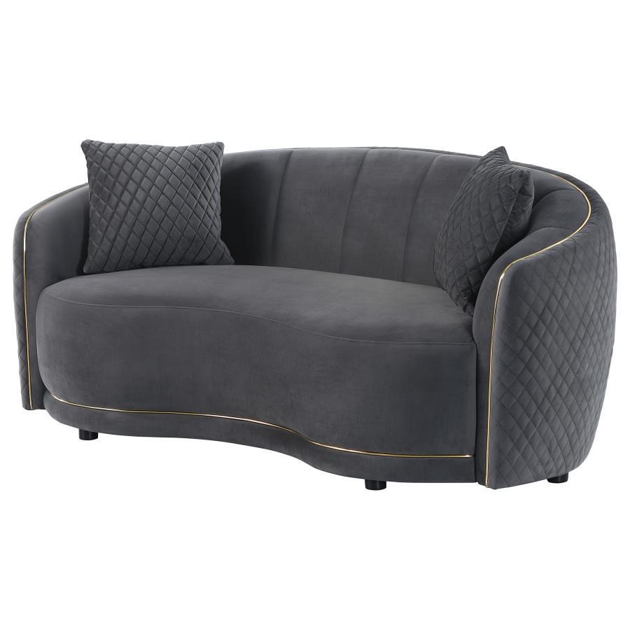 Brookside - Velvet Upholstered Curved Loveseat - Dark Gray by CoasterEveryday | Bel Furniture