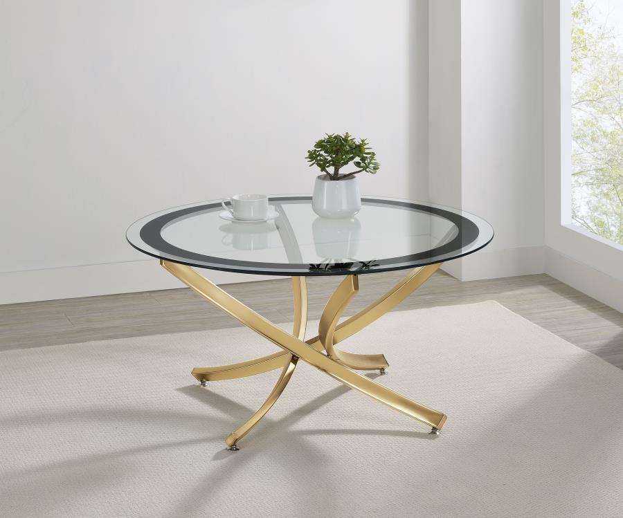 Brooke - Round Glass Top Coffee Table Metal Base by CoasterEssence | Bel Furniture