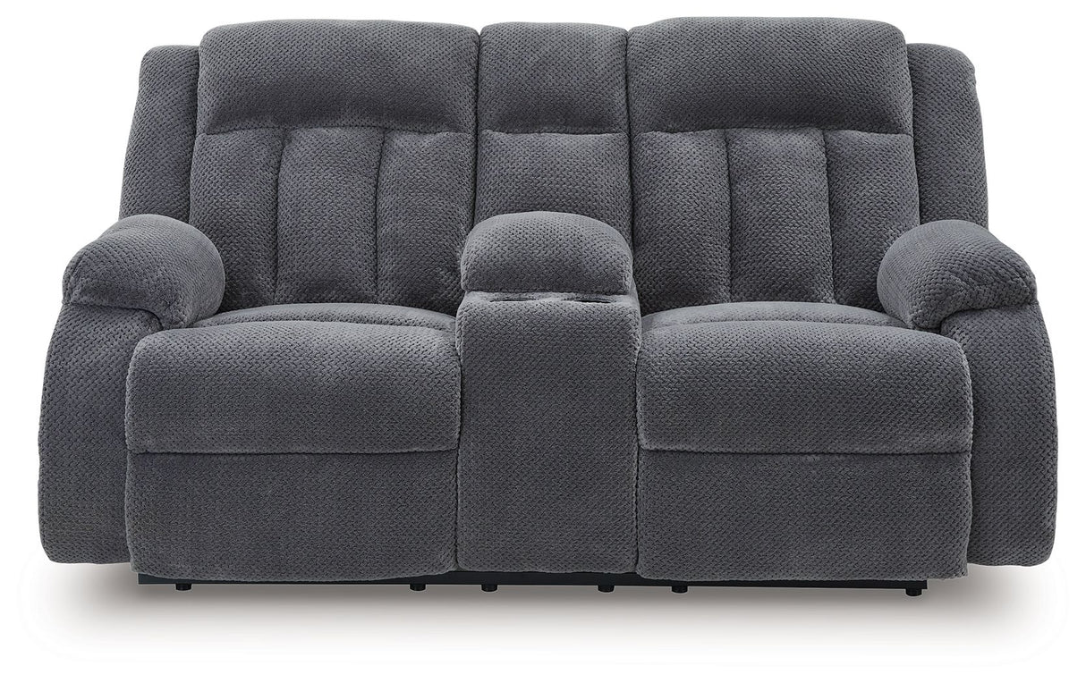 Observation - Steel - Double Reclining Power Loveseat With Console by Signature Design by Ashley® | Bel Furniture