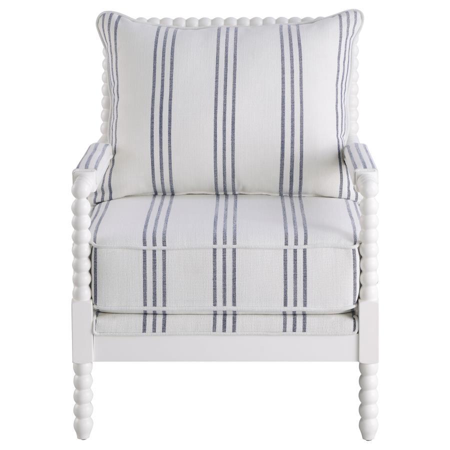 Blanchett - Upholstered Bobbin Accent Chair - White And Navy by CoasterElevations | Bel Furniture