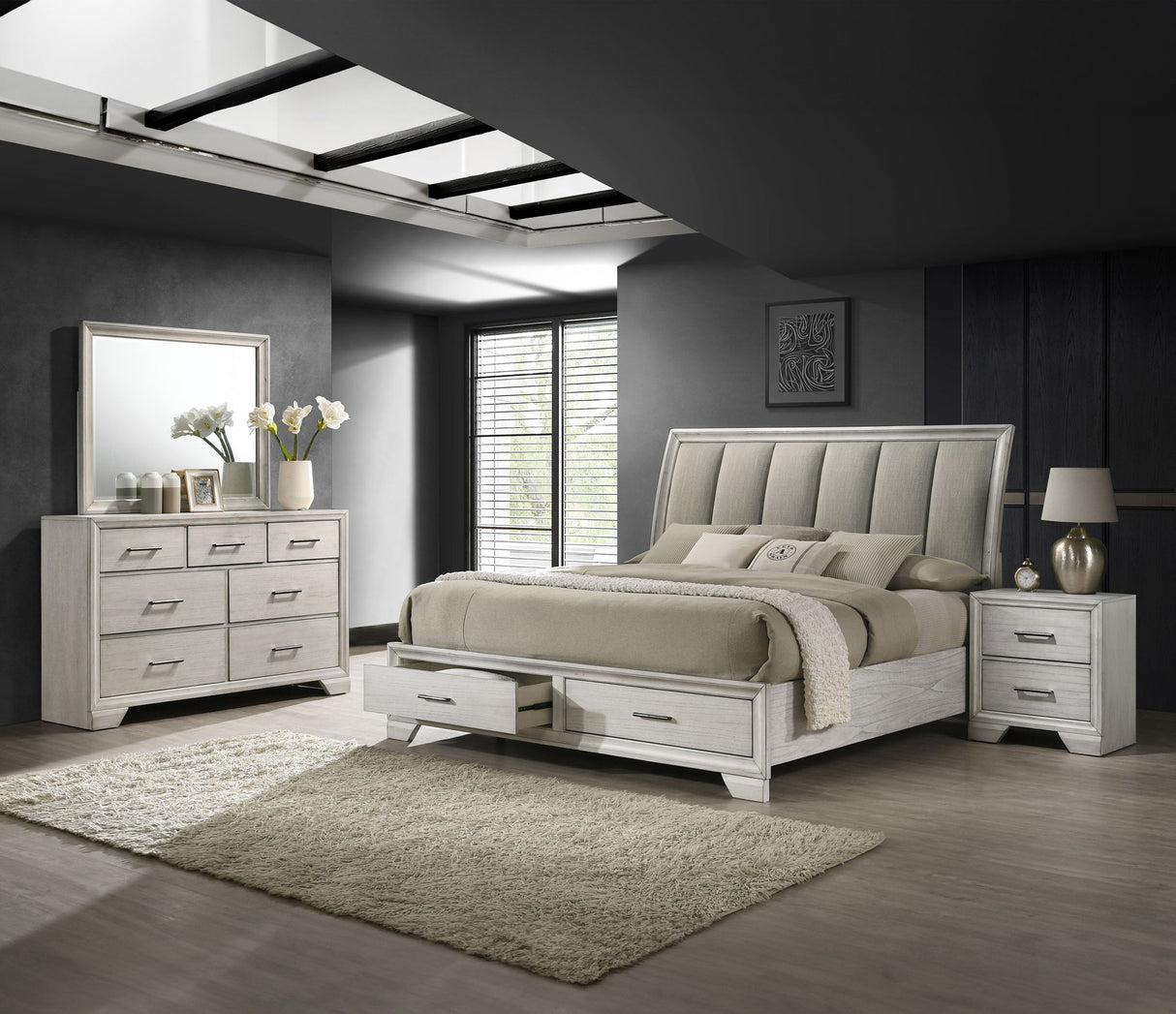Jaymes - Bedroom Set White 4 Pc. Bed, Dresser, Mirror, Nightstand by Crown Mark | Bel Furniture