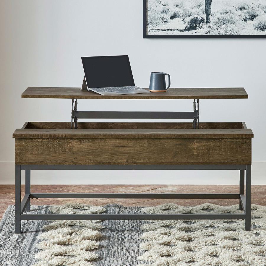 Byers - Engineered Wood Lift Top Coffee Table - Brown Oak by CoasterEssence | Bel Furniture