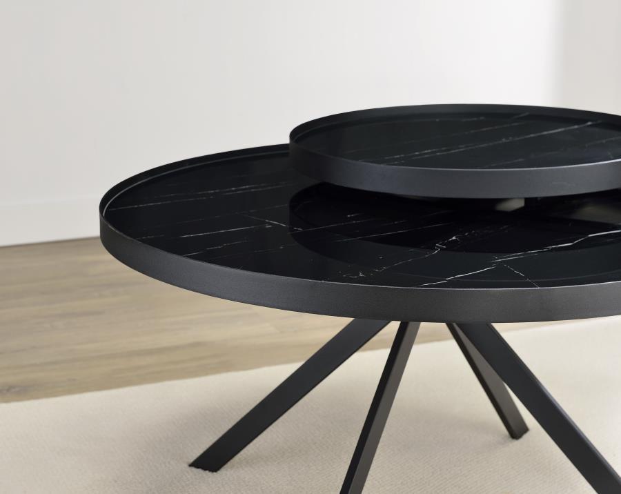 Briggs - Round Marble Printed Glass Top Coffee Table by Coaster Fine Furniture | Bel Furniture