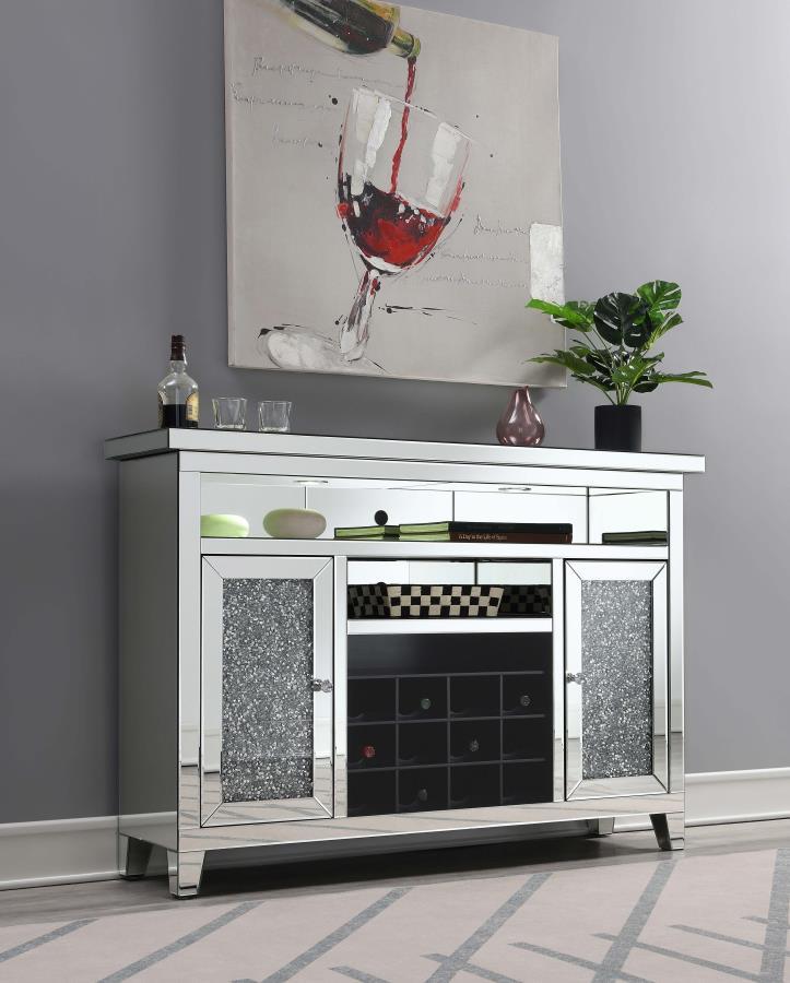 Melinda - 2-Door LED Mirrored Wine Storage Bar Cabinet - Silver by CoasterElevations | Bel Furniture