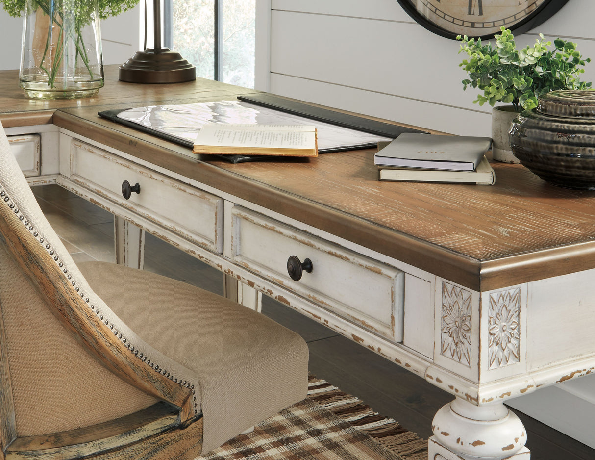 Realyn - White / Brown - Home Office Desk Return by Signature Design by Ashley® | Bel Furniture
