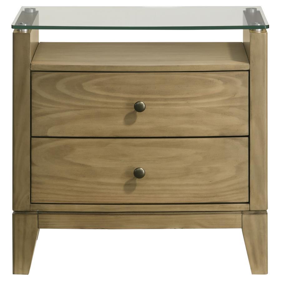 Granada - 2-Drawer Glass Top Nightstand - Natural Pine by Coaster Fine Furniture | Bel Furniture