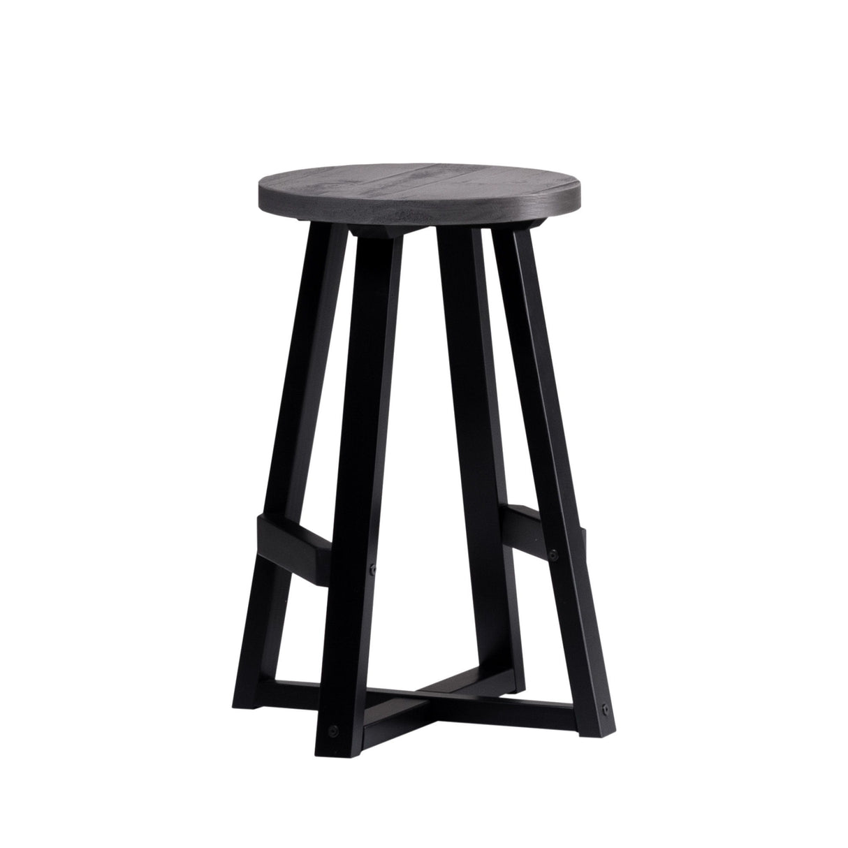 Rustic Distressed Round Dining Stool Dark Gray by Walker Edison | Bel Furniture