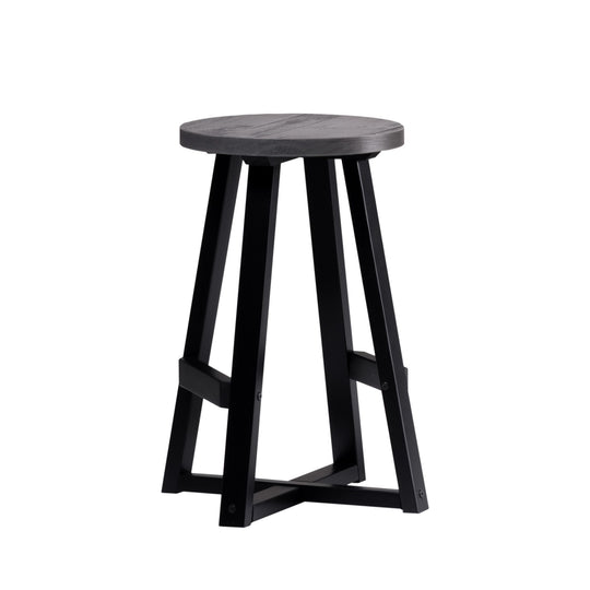 Rustic Distressed Round Dining Stool Dark Gray by Walker Edison | Bel Furniture
