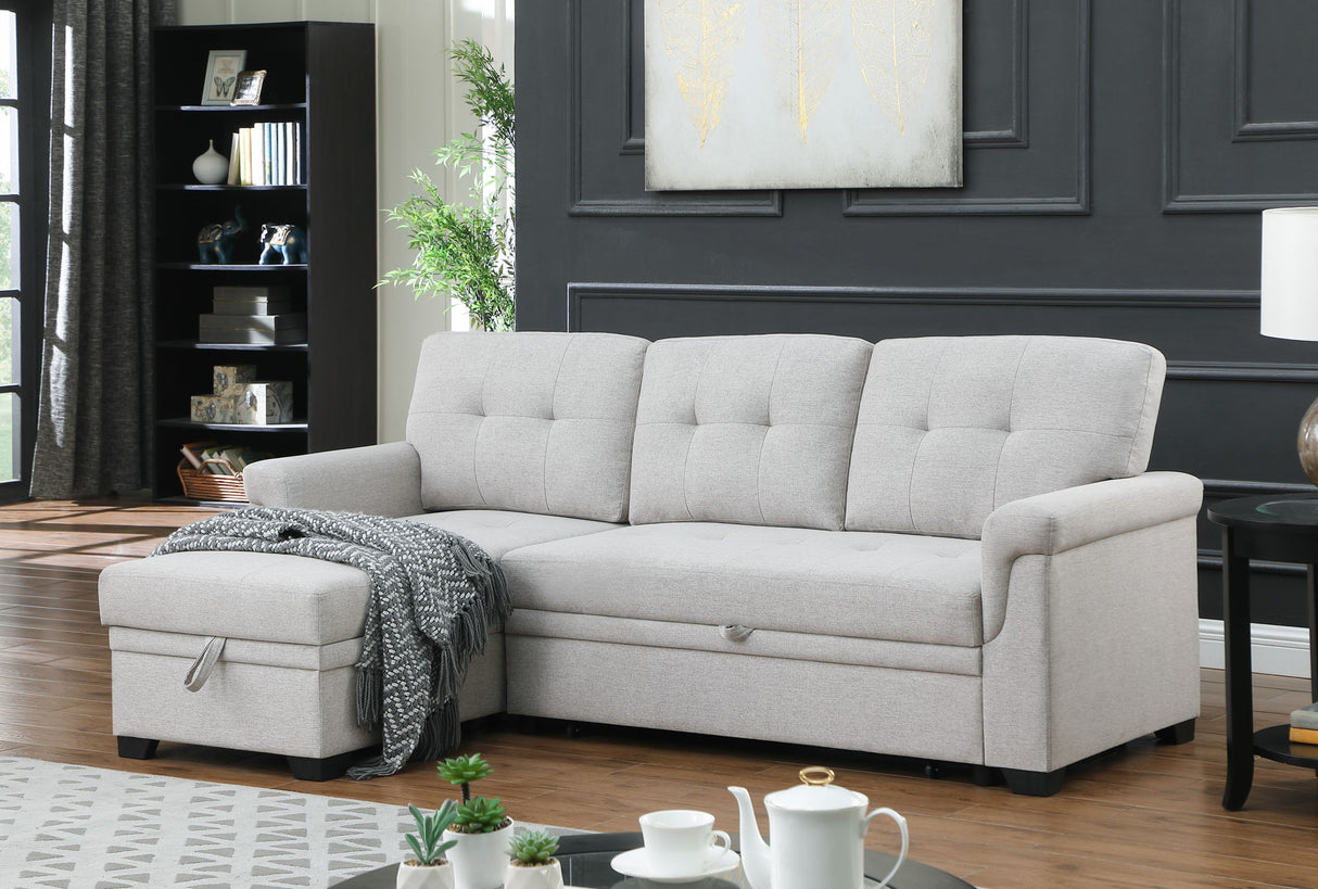 Lucca - Linen Reversible Sleeper Sectional Sofa With Storage Chaise by Lilola Home | Bel Furniture