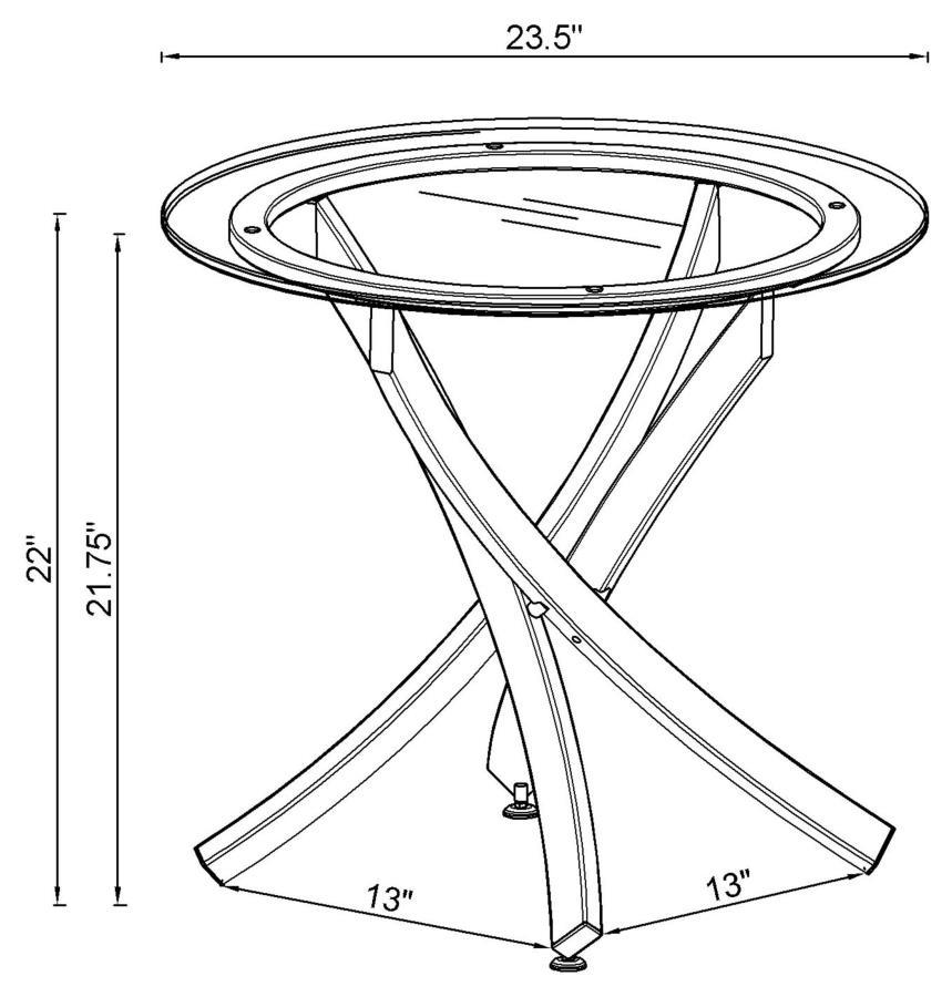 Brooke - Round Glass Top Side End Table Metal Base by CoasterEssence | Bel Furniture