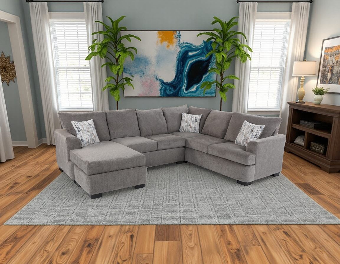 U shaped sectional sofa in neutral grey - Bel Furniture