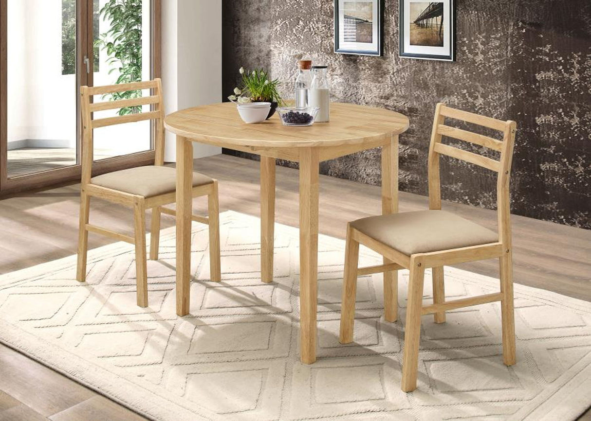 Bucknell - 3 Piece Round Drop Leaf Dining Table Set Light Brown by CoasterEveryday | Bel Furniture