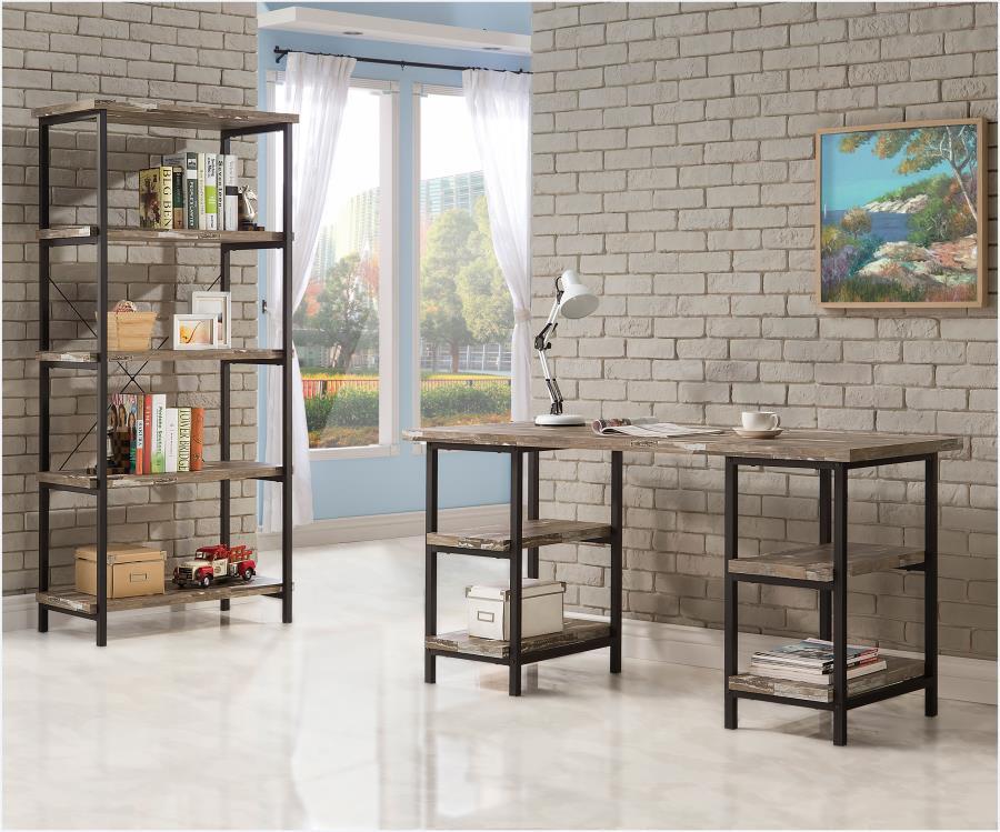 Kemper - 4-Shelf Writing Desk - Weathered Brown by CoasterEveryday | Bel Furniture